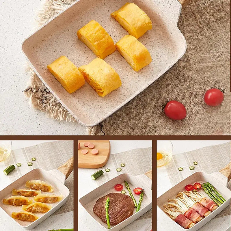 Square Ceramic Frying Pan With Wooden Handle