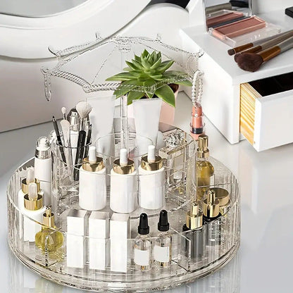 360° Rotating Umbrella Makeup Organizer With Hooks