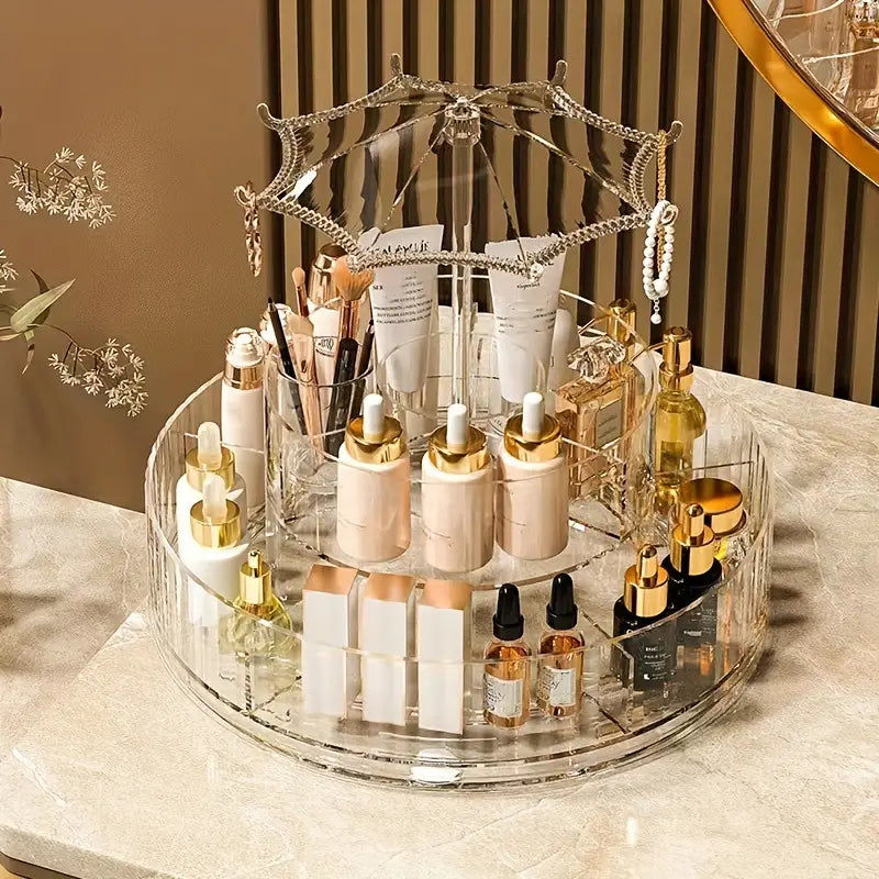 360° Rotating Umbrella Makeup Organizer With Hooks