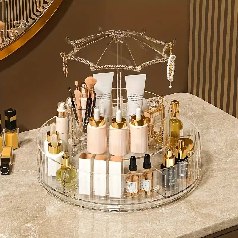 360° Rotating Umbrella Makeup Organizer With Hooks