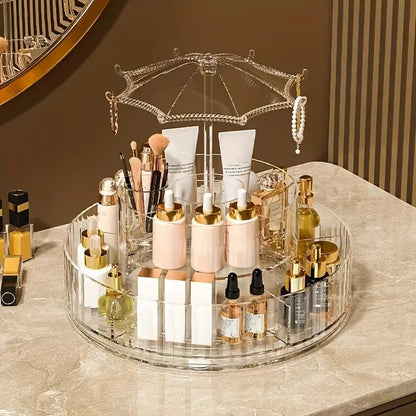 360° Rotating Umbrella Makeup Organizer With Hooks