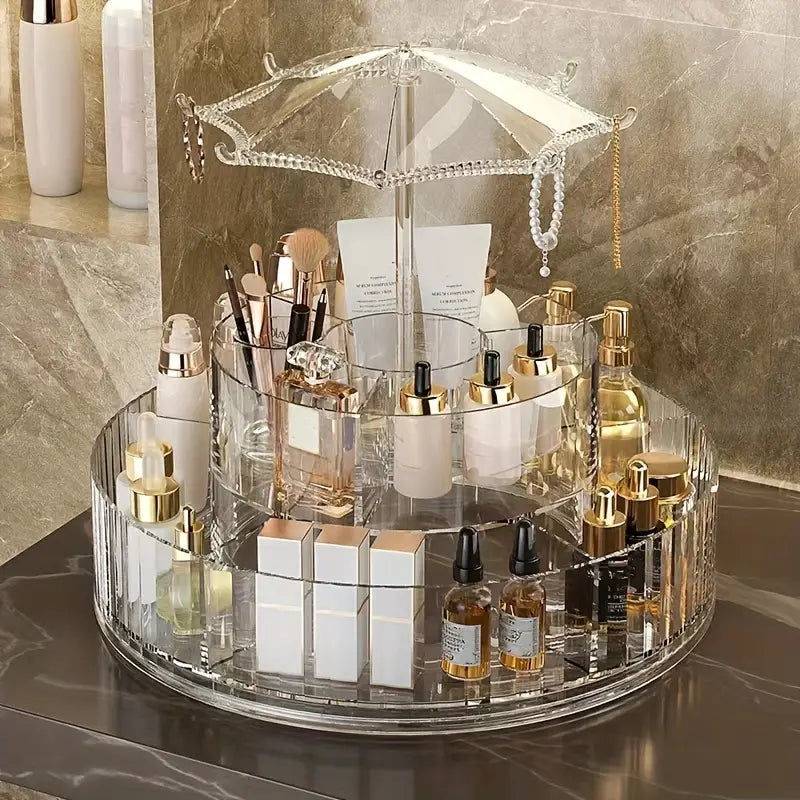 360° Rotating Umbrella Makeup Organizer With Hooks