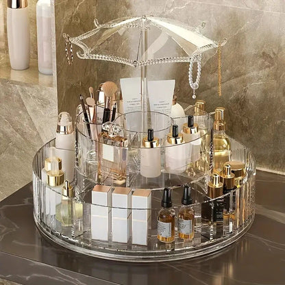 360° Rotating Umbrella Makeup Organizer With Hooks