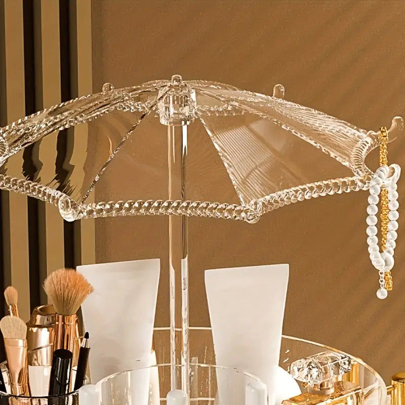 360° Rotating Umbrella Makeup Organizer With Hooks