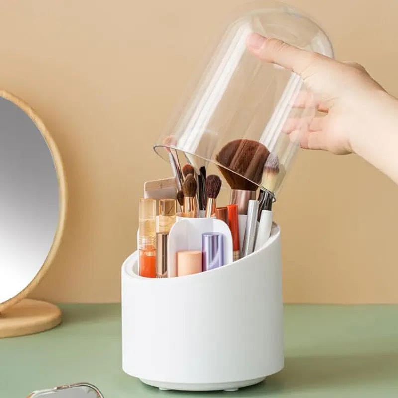 Oval Clear Rotating Makeup Brush Organizer With Lid