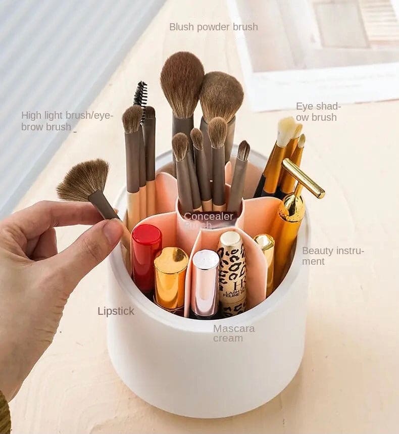 Oval Clear Rotating Makeup Brush Organizer With Lid