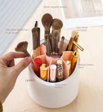 Oval Clear Rotating Makeup Brush Organizer With Lid