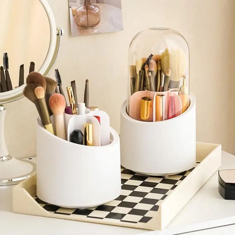Oval Clear Rotating Makeup Brush Organizer With Lid