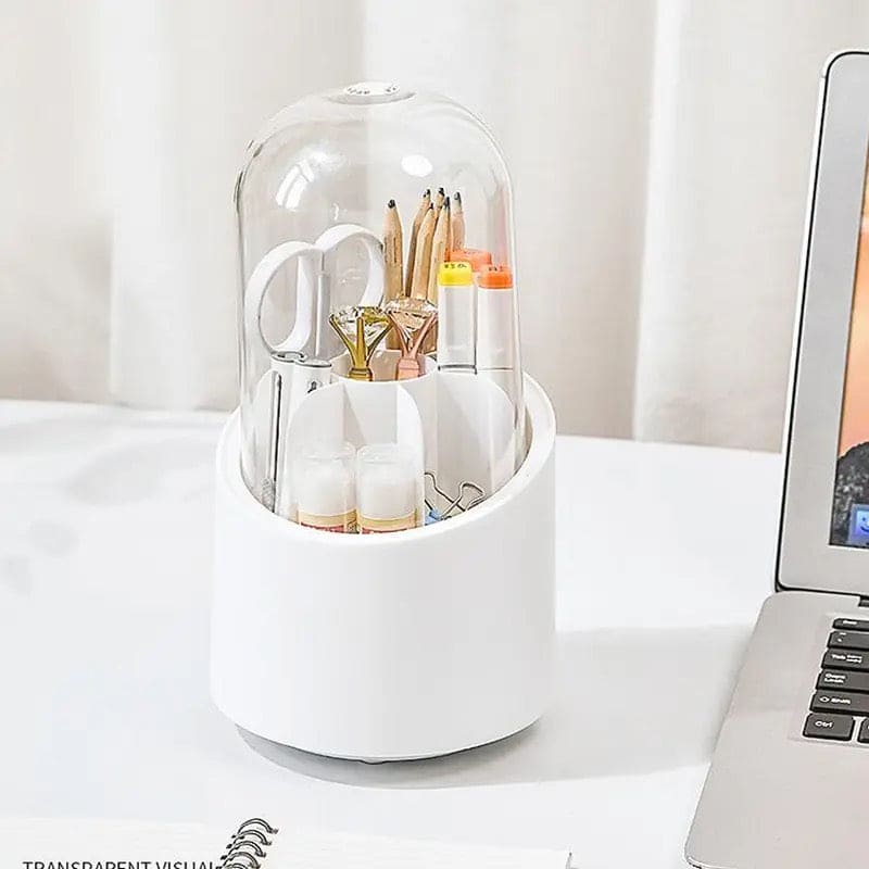 Oval Clear Rotating Makeup Brush Organizer With Lid