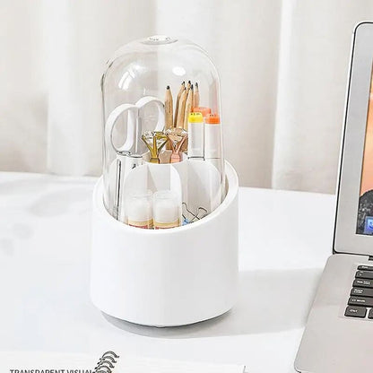 Oval Clear Rotating Makeup Brush Organizer With Lid