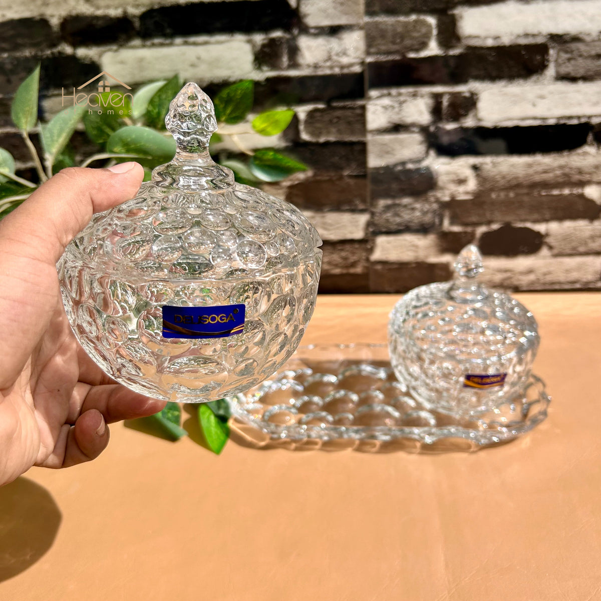 Delisoga Candy Dish Set of 3 Glass Jars with Tray