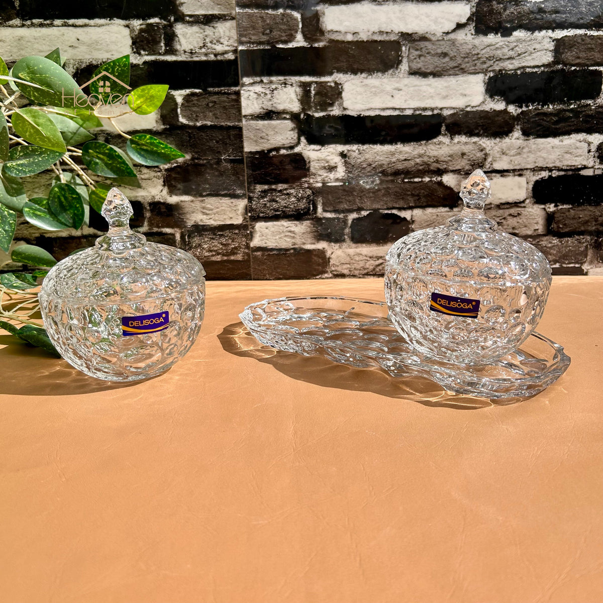 Delisoga Candy Dish Set of 3 Glass Jars with Tray