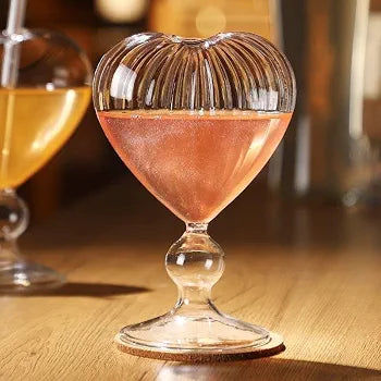 Ribbed Heart Glass Sipper With Bent Straw 250ml
