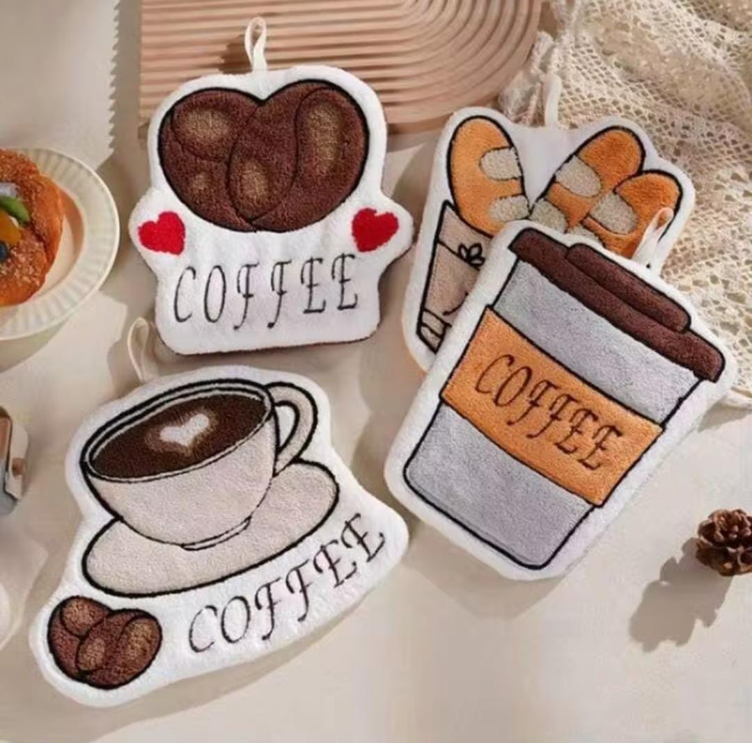 Coffee-Themed Microfiber Hanging Hand Towel