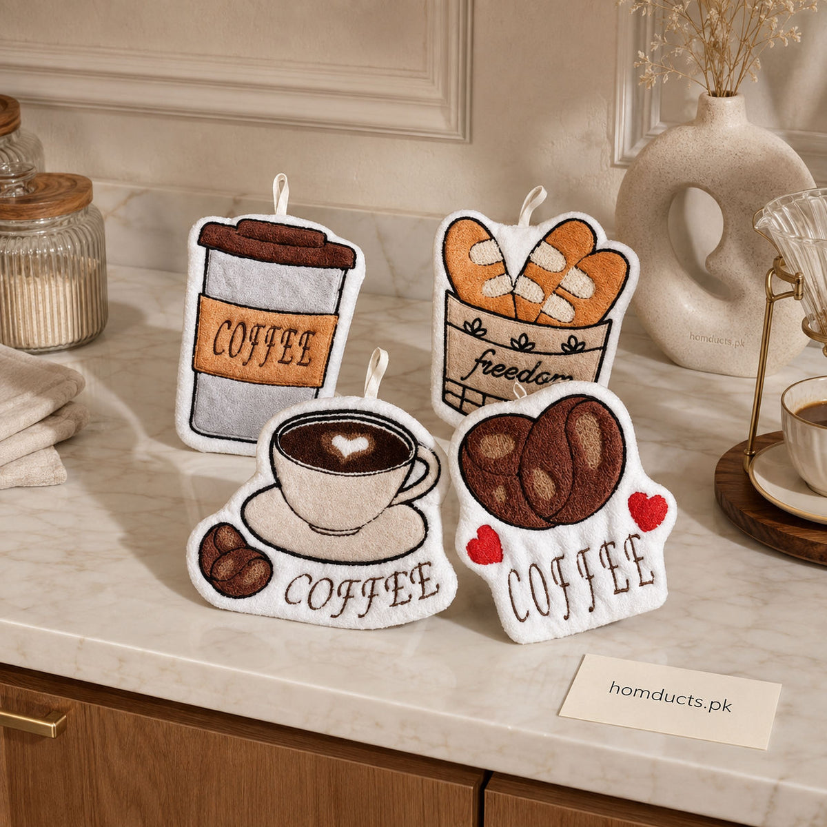 Coffee-Themed Microfiber Hanging Hand Towel
