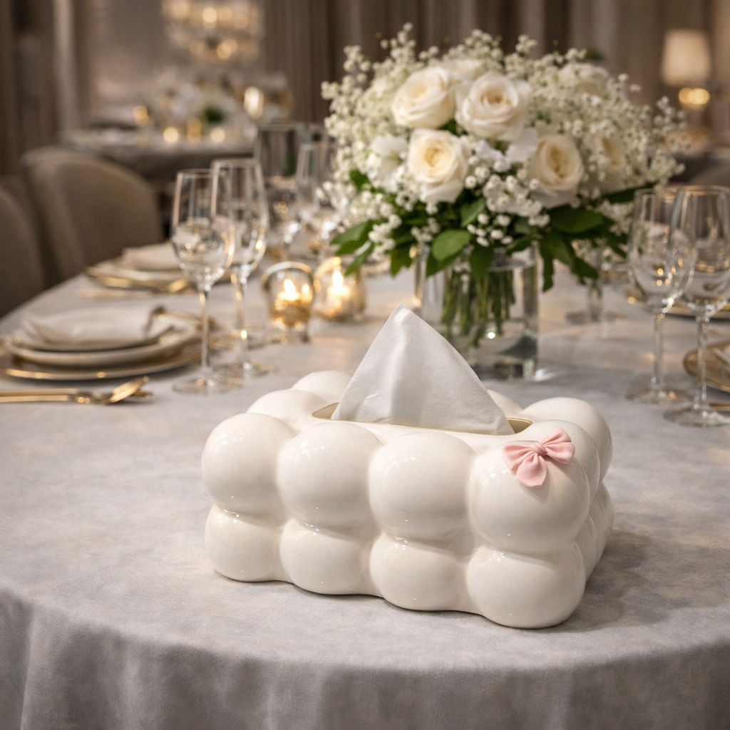 Bubble Cloud Tissue Box With Bow Detail