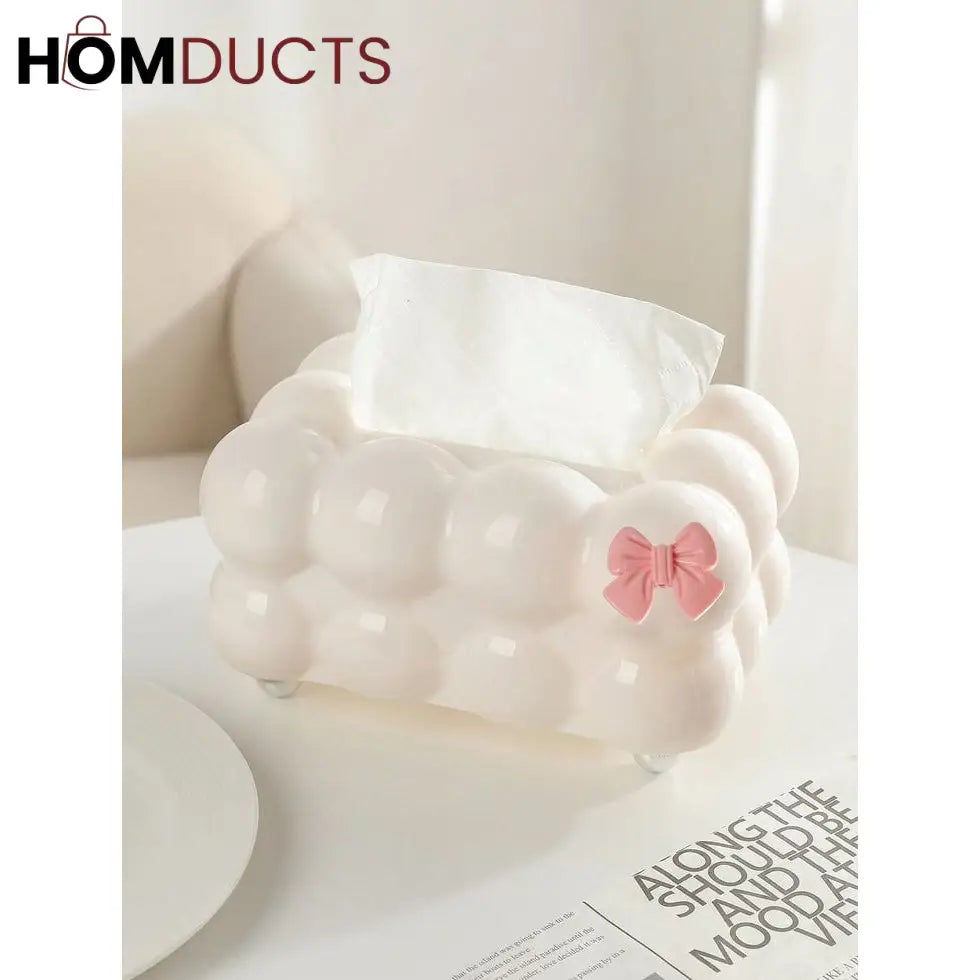 Bubble Cloud Tissue Box With Bow Detail