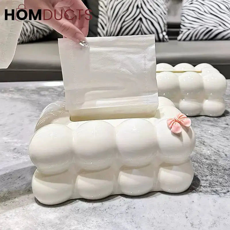 Bubble Cloud Tissue Box With Bow Detail