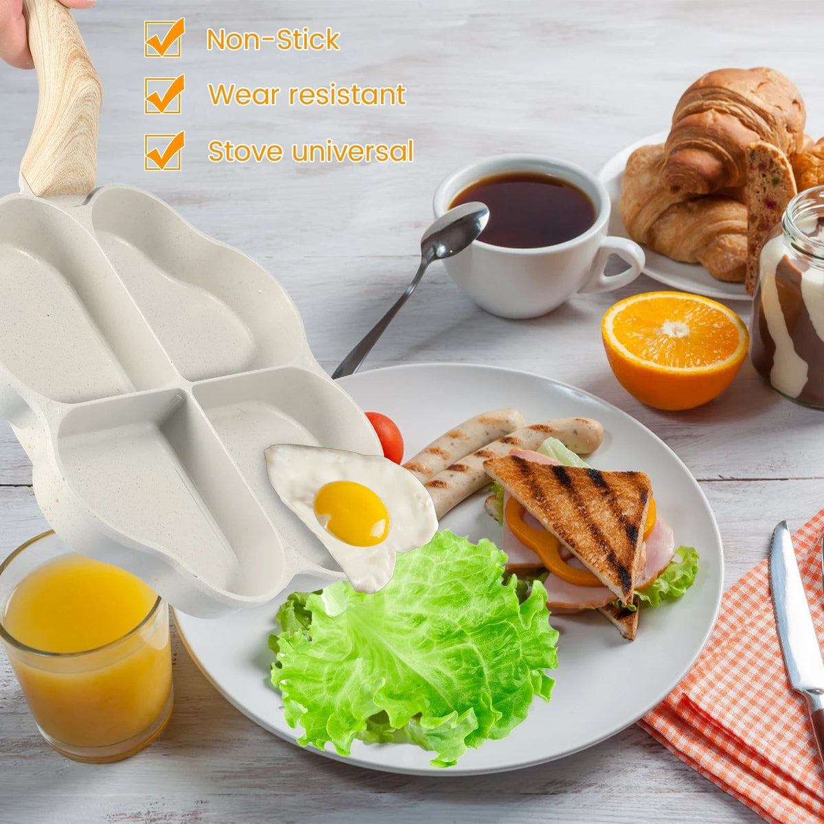 4-Hole Heart-Shaped Nonstick Frying Pan