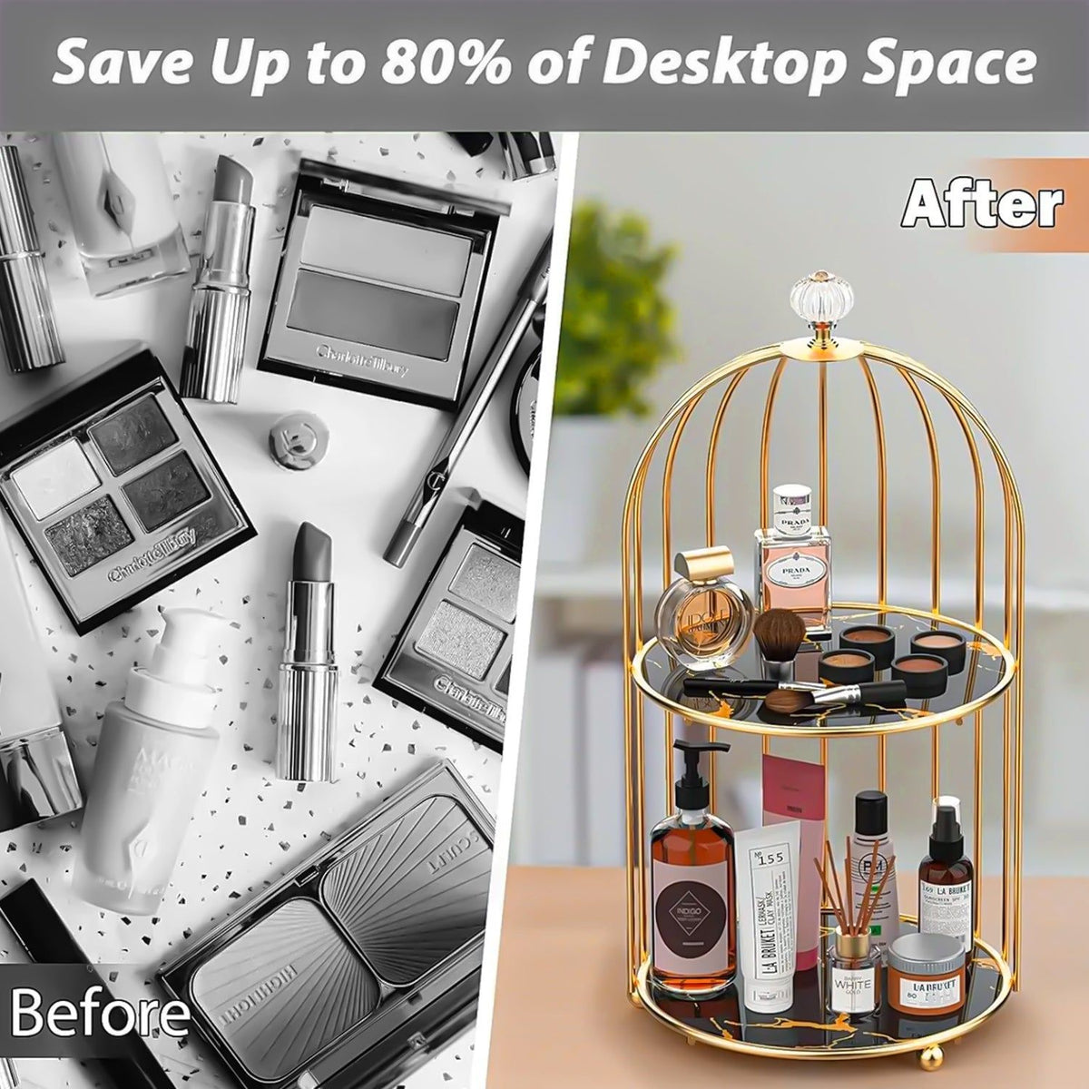 2-Tier Golden Vanity Cage Organizer