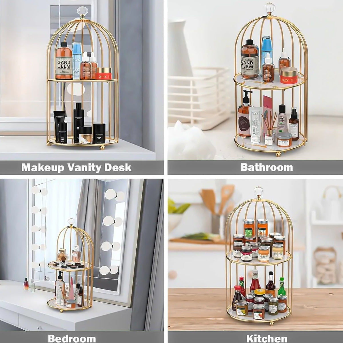 2-Tier Golden Vanity Cage Organizer