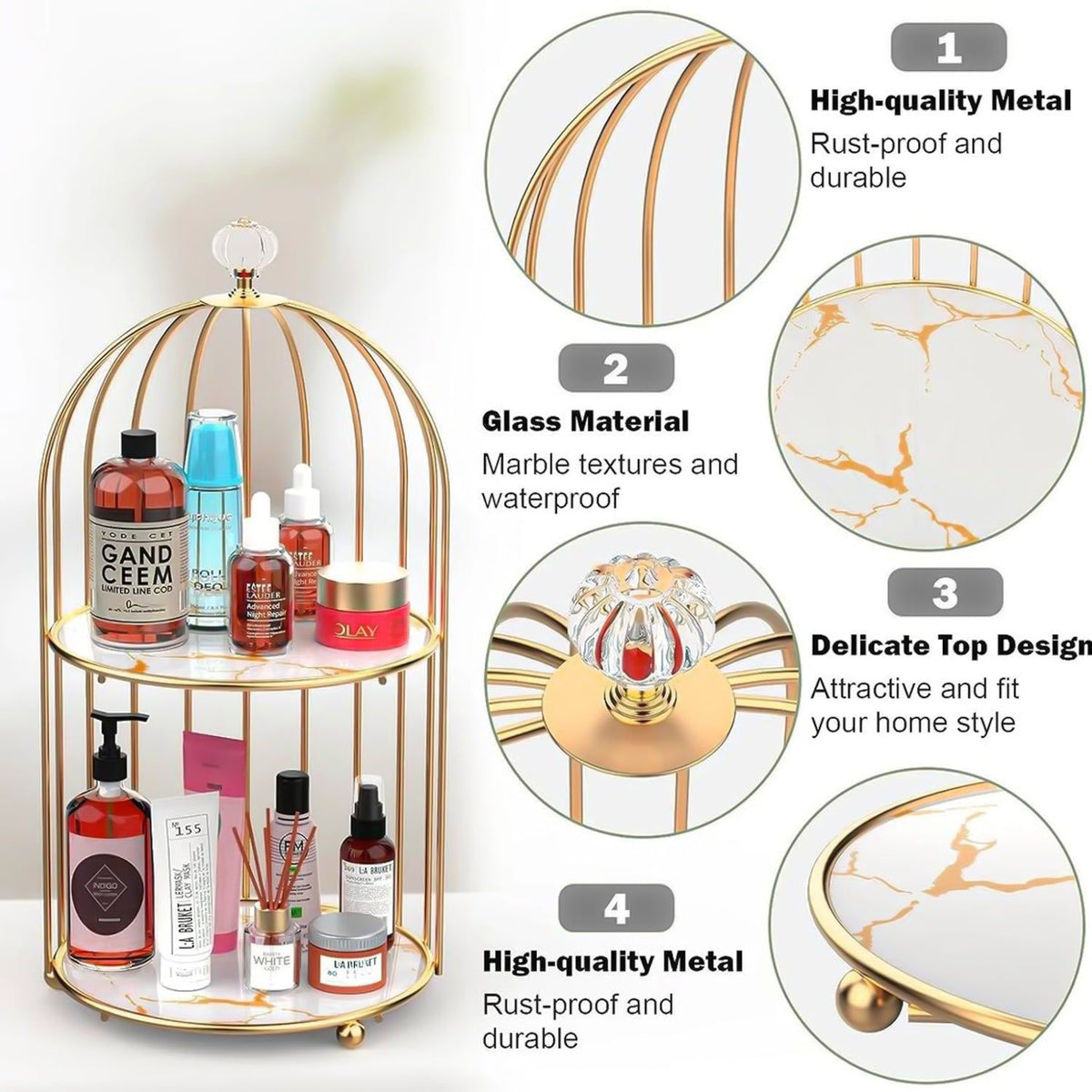 2-Tier Golden Vanity Cage Organizer