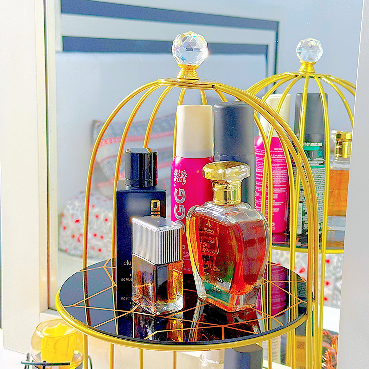 2-Tier Golden Vanity Cage Organizer