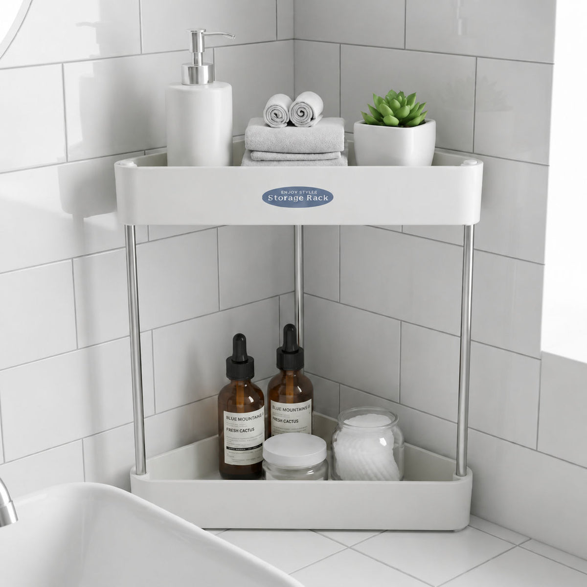 2-Layer Corner Storage Rack Bathroom Kitchen Organizer