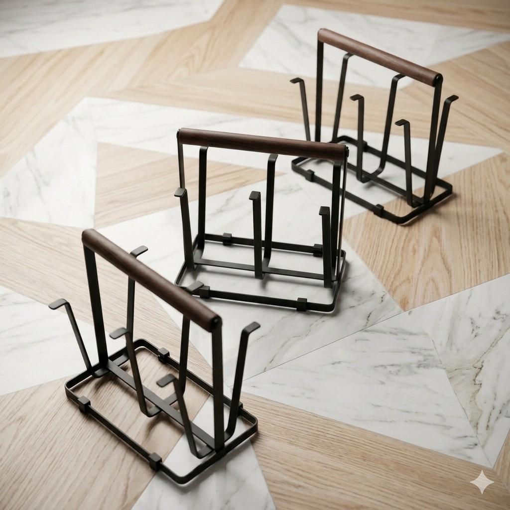 6 Hook Wooden Handle Countertop Glass Drying Rack