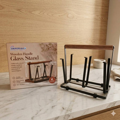 6 Hook Wooden Handle Countertop Glass Drying Rack