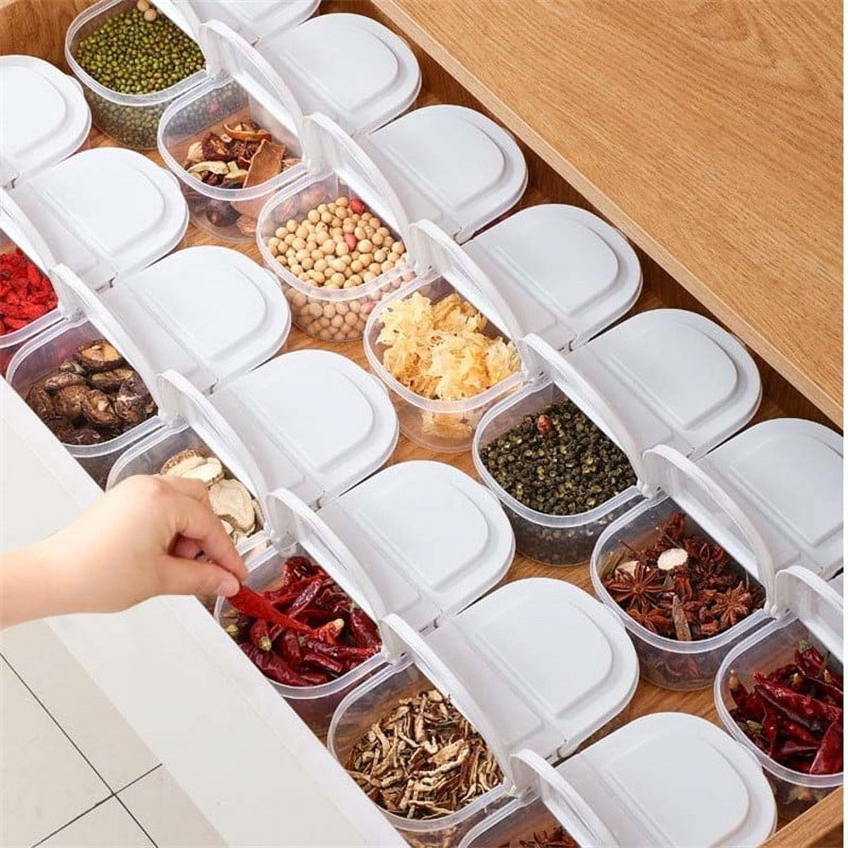 4 Piece Plastic Spice Container Set With 2 Way Lids