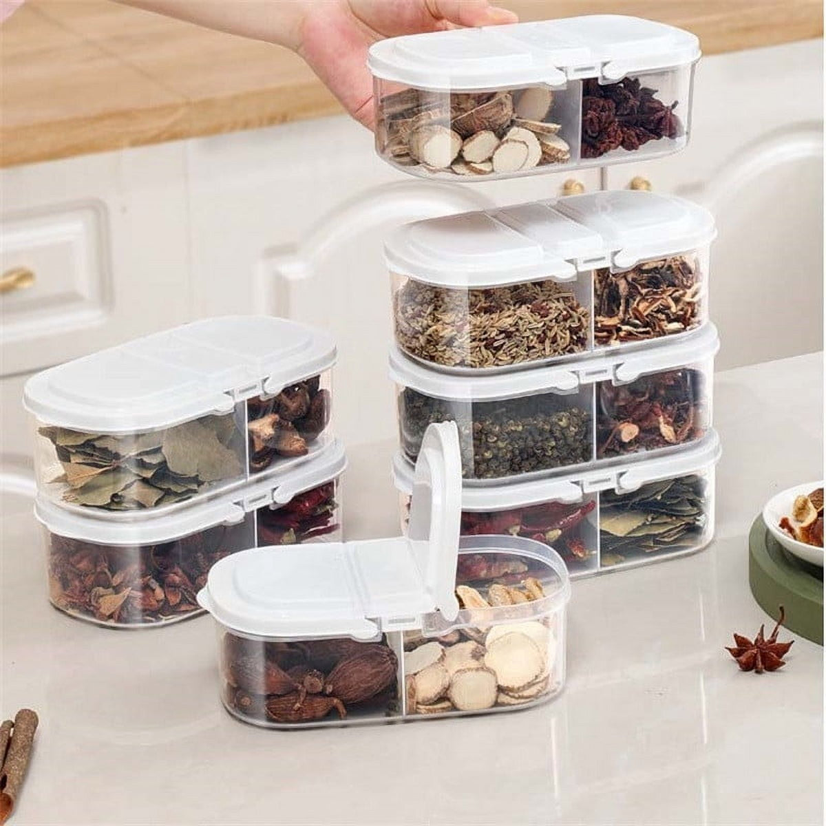 4 Piece Plastic Spice Container Set With 2 Way Lids