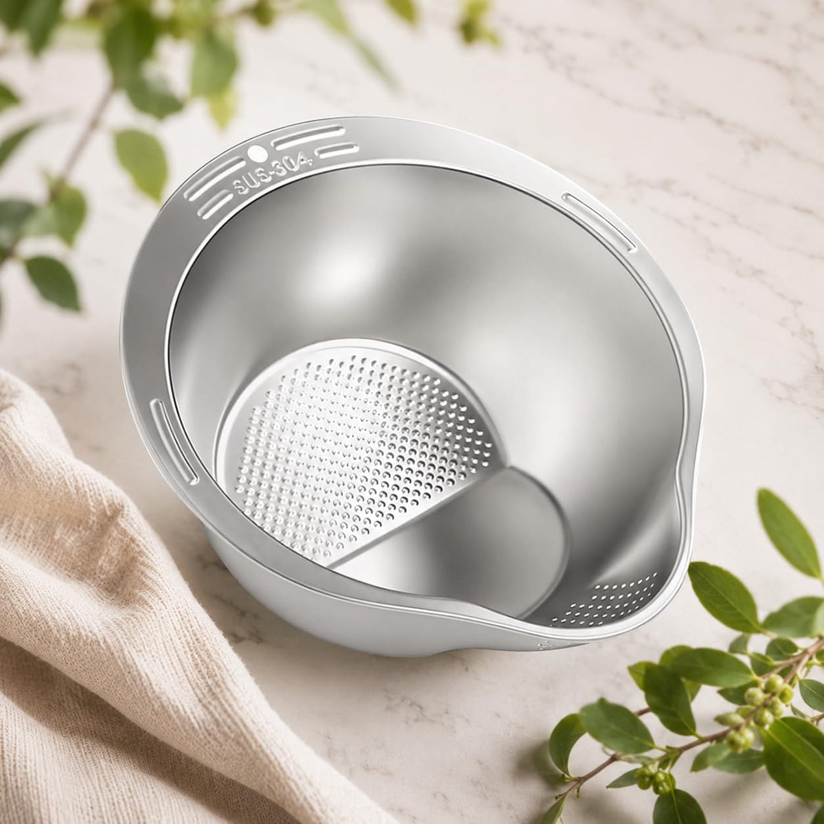 MicDtoo SUS304 Stainless Steel Rice Washing Bowl