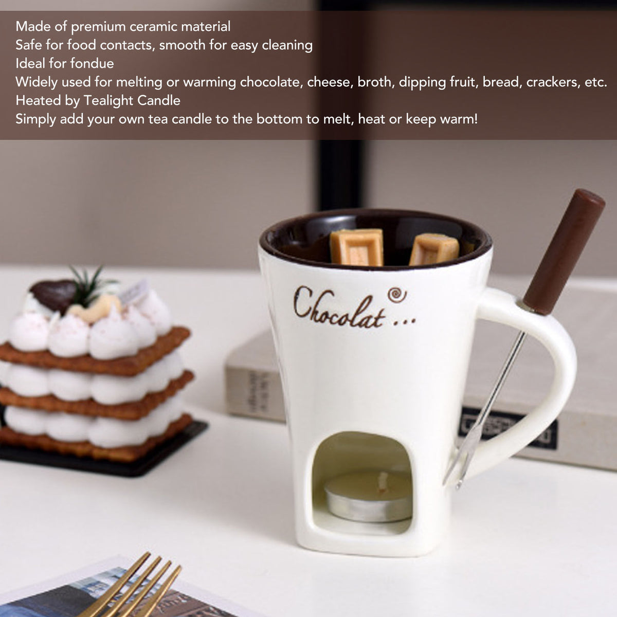 Ceramic Chocolate Melting Fondue Mug With Fork