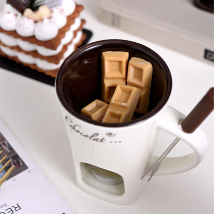 Ceramic Chocolate Melting Fondue Mug With Fork