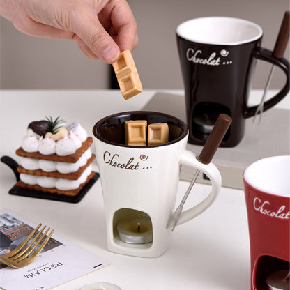 Ceramic Chocolate Melting Fondue Mug With Fork