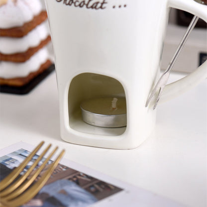 Ceramic Chocolate Melting Fondue Mug With Fork