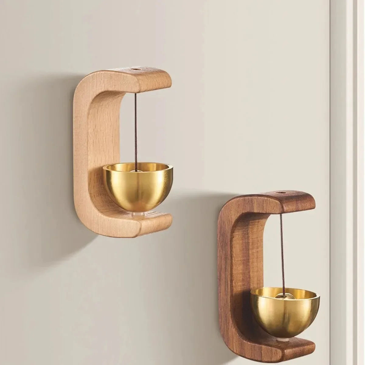 Wooden Hanging Decorative Doorbell With Golden Bell