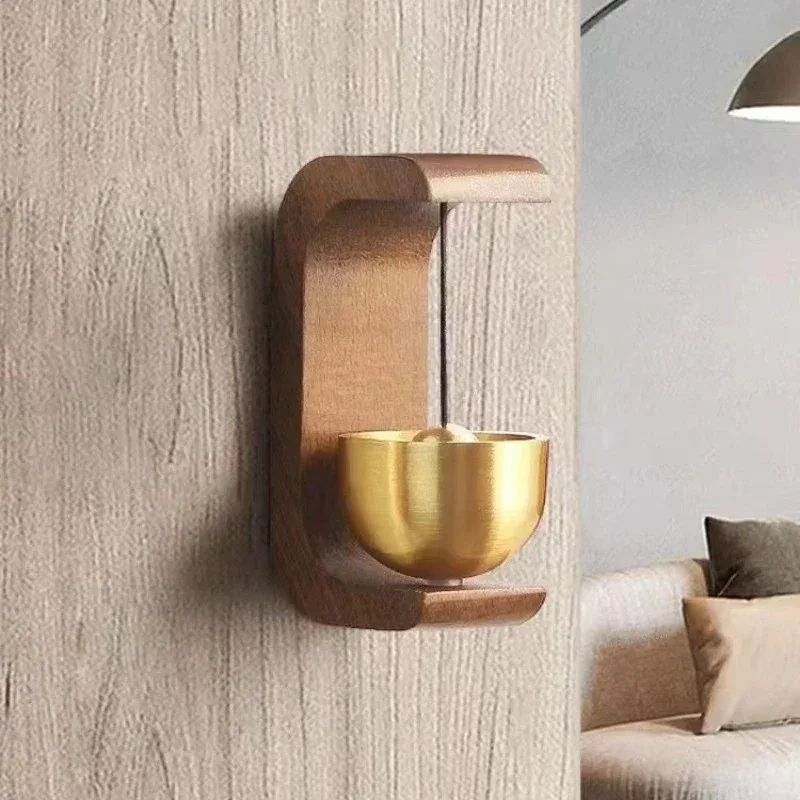 Wooden Hanging Decorative Doorbell With Golden Bell