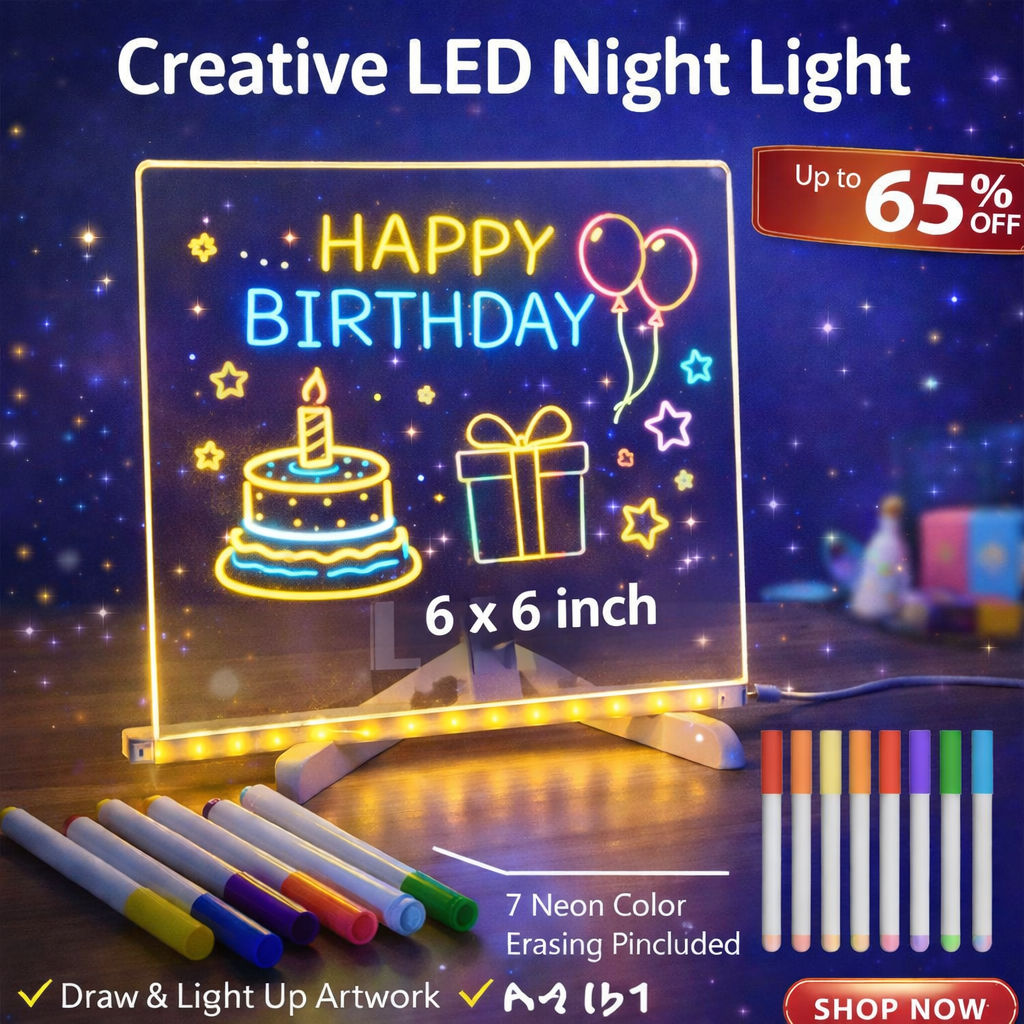 Acrylic LED Drawing Message Board With 7 Neon Pens