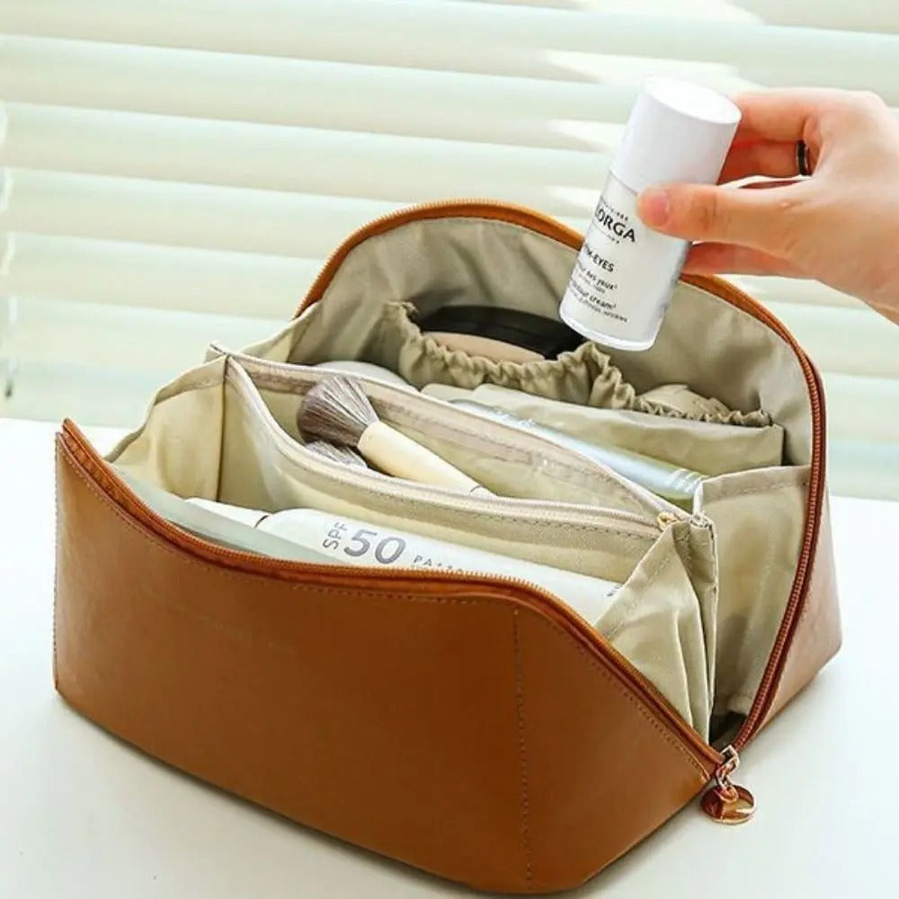 Large Capacity Leather Makeup & Travel Organizer