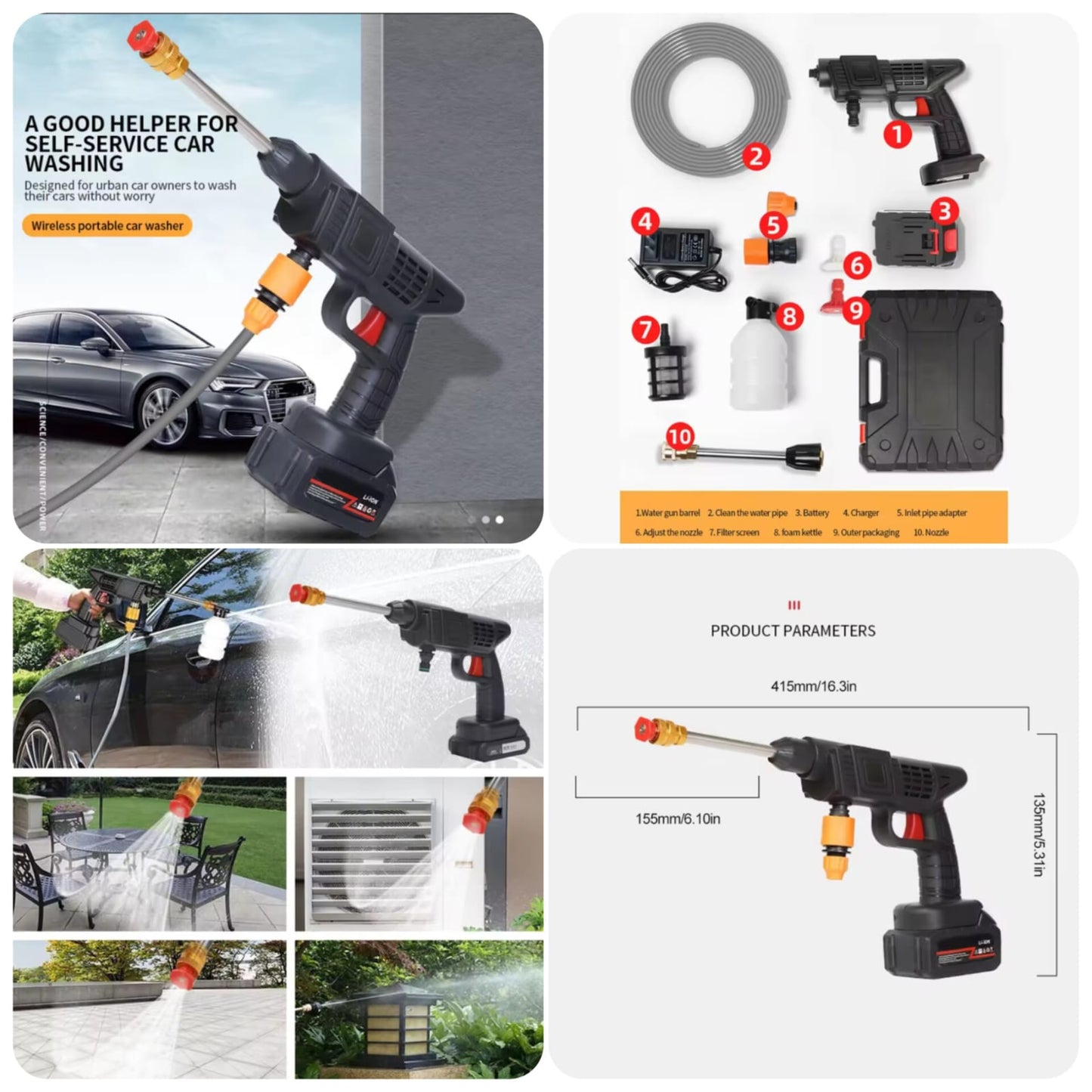 Wireless Portable High-Pressure Car Washer - Cordless Electric Power Spray Gun
