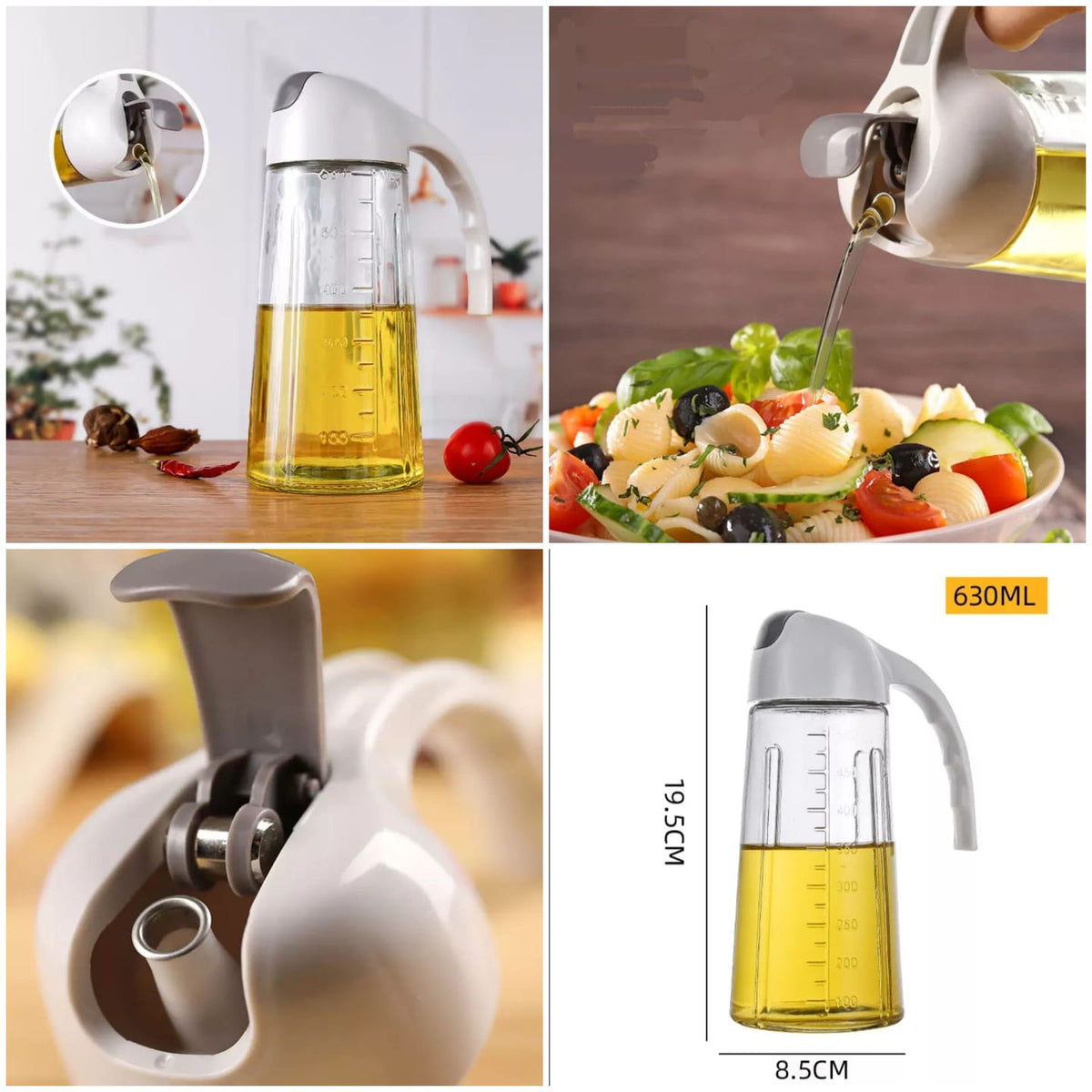 Automatic Cap Glass Oil Dispenser Bottle (600ml)