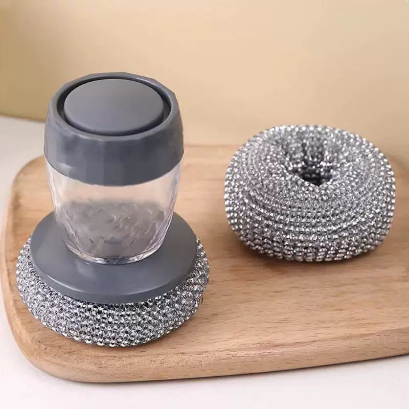 Soap Dispensing Pot Scrubber with Steel Wire Ball