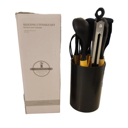 12-Piece Non-Stick Silicone Kitchen Utensil Set with Wooden Handles