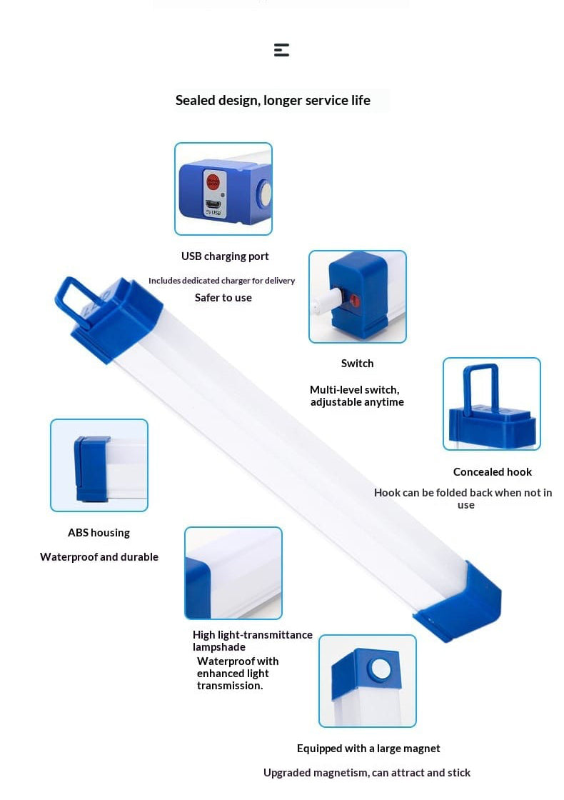 YuanDeng Rechargeable LED Emergency Light Tube - Portable Magnetic Work Lamp