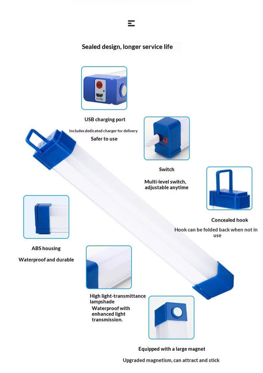 YuanDeng Rechargeable LED Emergency Light Tube - Portable Magnetic Work Lamp